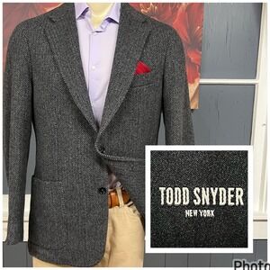 Todd Snyder Tweed Blazer Mens 44R Slim Fit Wool Blend Herringbone Gray/Black